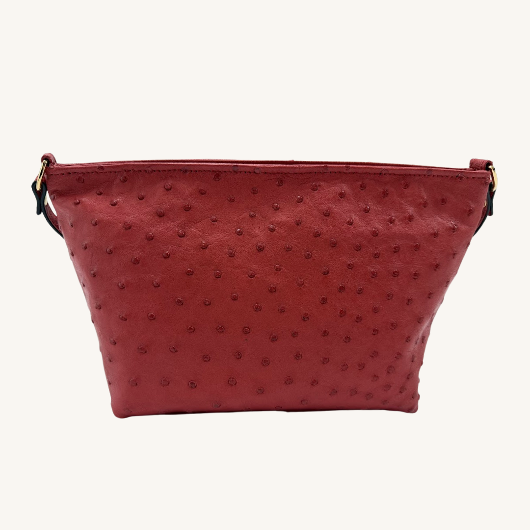 PJ Petite Shoulder Handbag In Luscious Strawberry Red Genuine Ostrich
