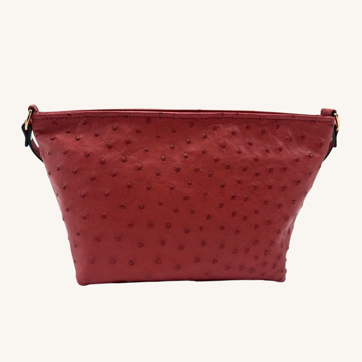 PJ Petite Shoulder Handbag In Luscious Strawberry Red Genuine Ostrich