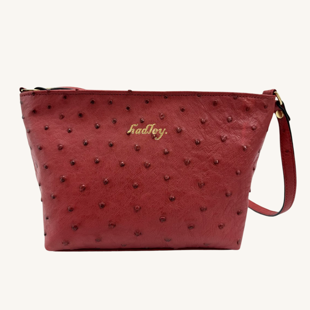 PJ Petite Shoulder Handbag In Luscious Strawberry Red Genuine Ostrich