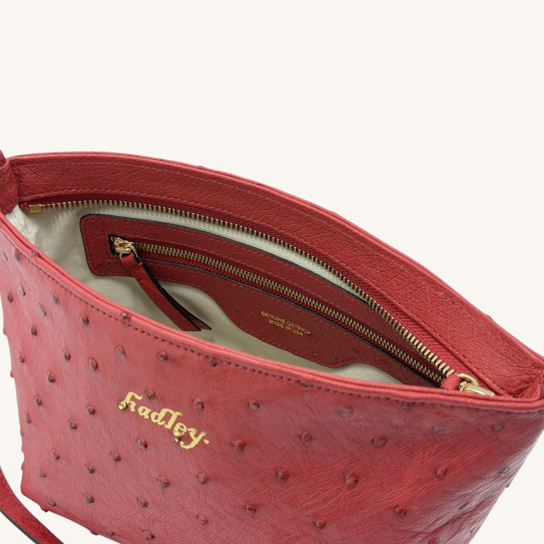 PJ Petite Shoulder Handbag In Luscious Strawberry Red Genuine Ostrich