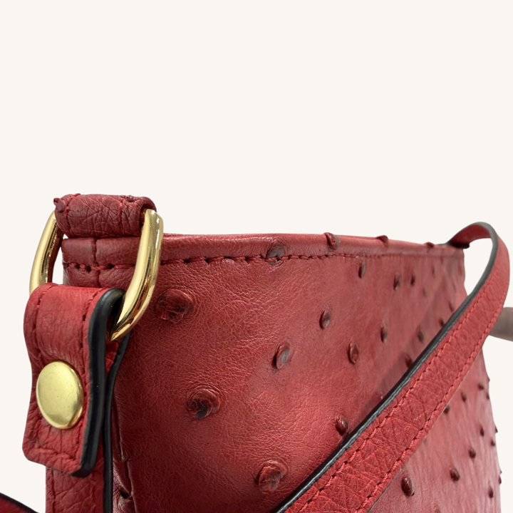PJ Petite Shoulder Handbag In Luscious Strawberry Red Genuine Ostrich
