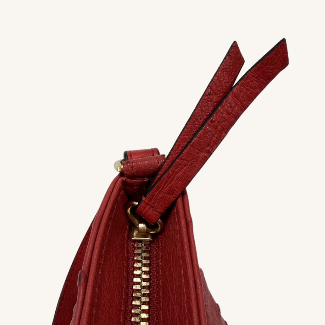 PJ Petite Shoulder Handbag In Luscious Strawberry Red Genuine Ostrich