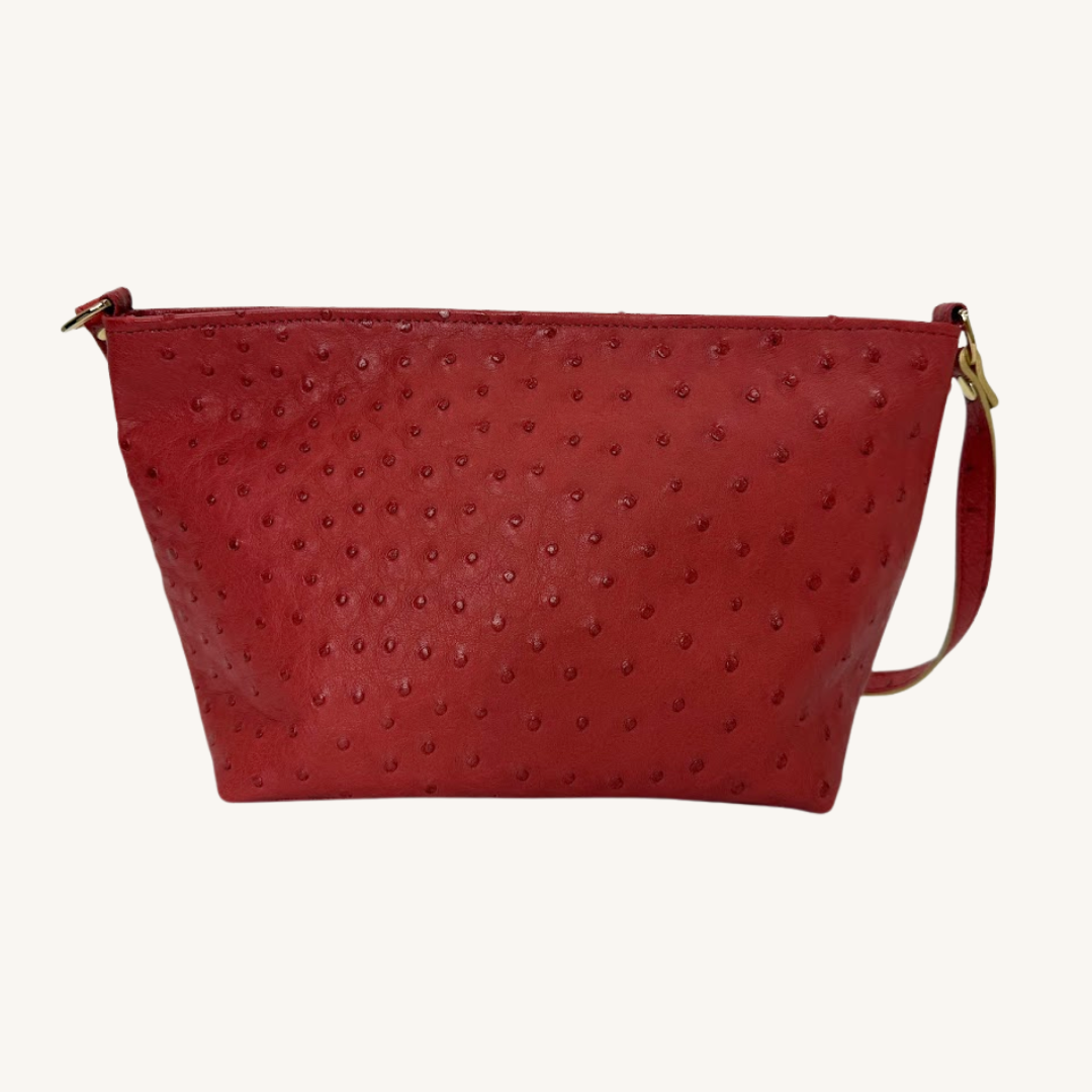 PJ Petite Shoulder Handbag In Luscious Strawberry Red Genuine Ostrich