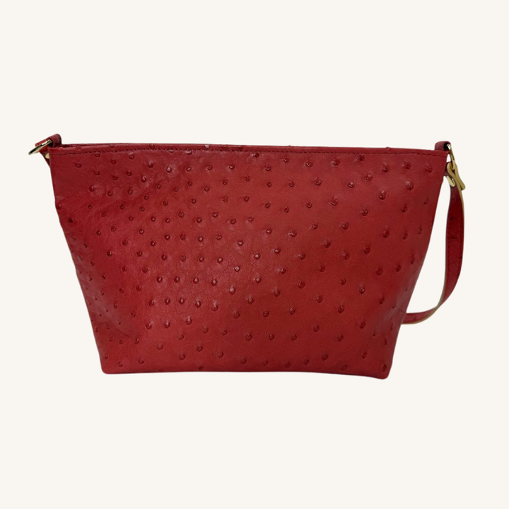 PJ Petite Shoulder Handbag In Luscious Strawberry Red Genuine Ostrich