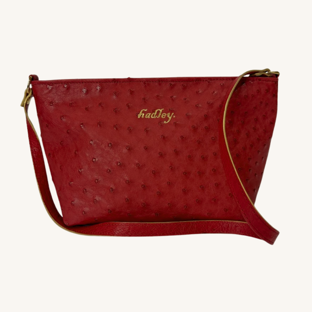 PJ Petite Shoulder Handbag In Luscious Strawberry Red Genuine Ostrich