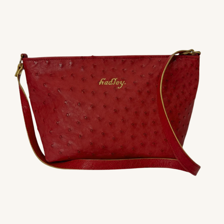 PJ Petite Shoulder Handbag In Luscious Strawberry Red Genuine Ostrich