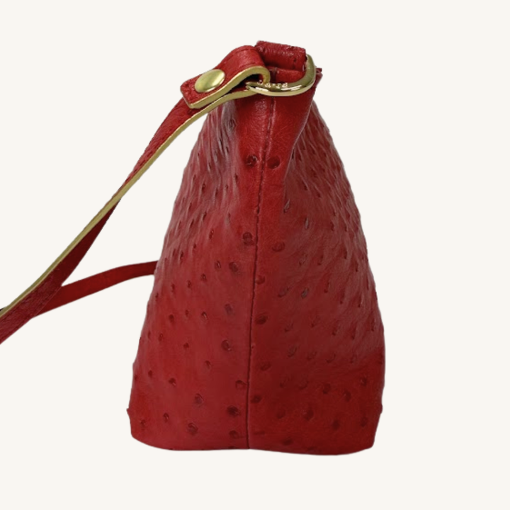 PJ Petite Shoulder Handbag In Luscious Strawberry Red Genuine Ostrich