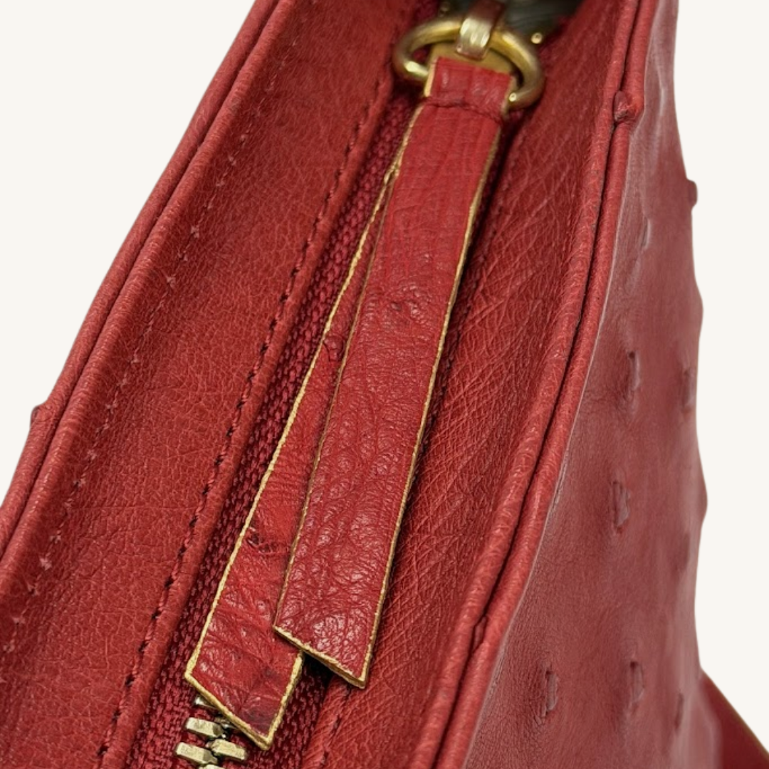 PJ Petite Shoulder Handbag In Luscious Strawberry Red Genuine Ostrich