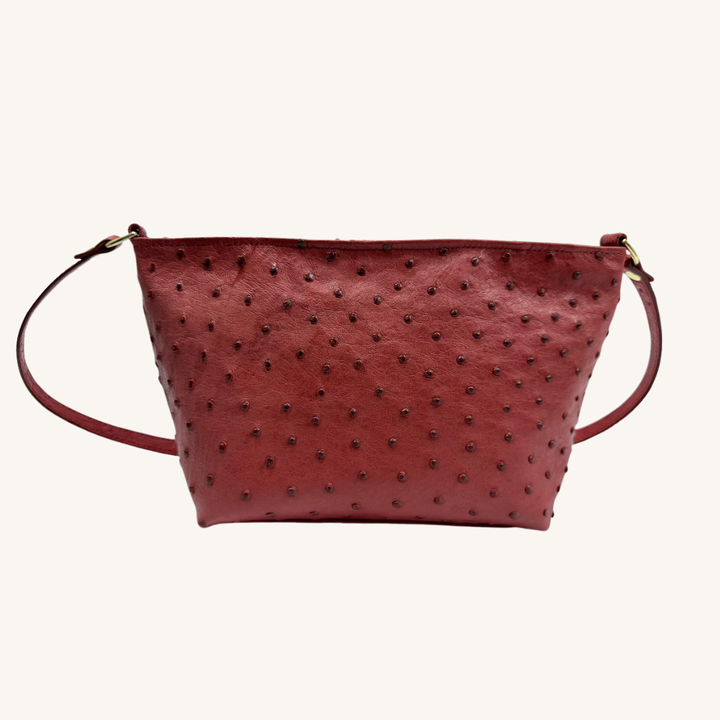 PJ Petite Shoulder Handbag In Luscious Strawberry Red Genuine Ostrich