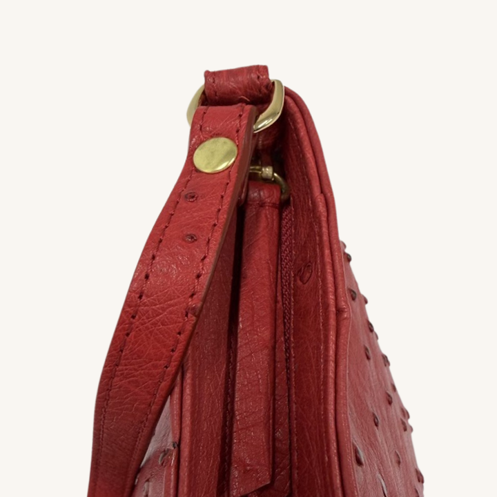 PJ Petite Shoulder Handbag In Luscious Strawberry Red Genuine Ostrich
