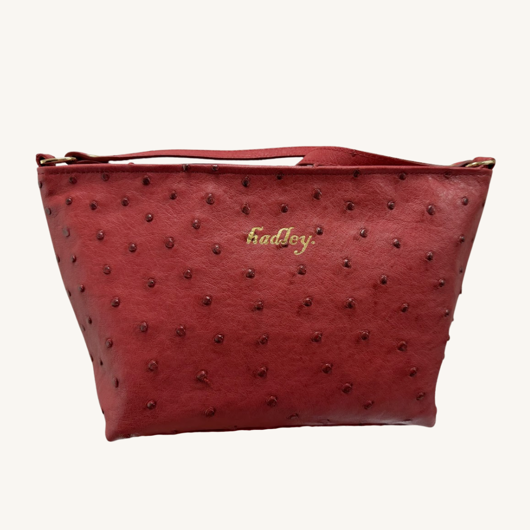 PJ Petite Shoulder Handbag In Luscious Strawberry Red Genuine Ostrich