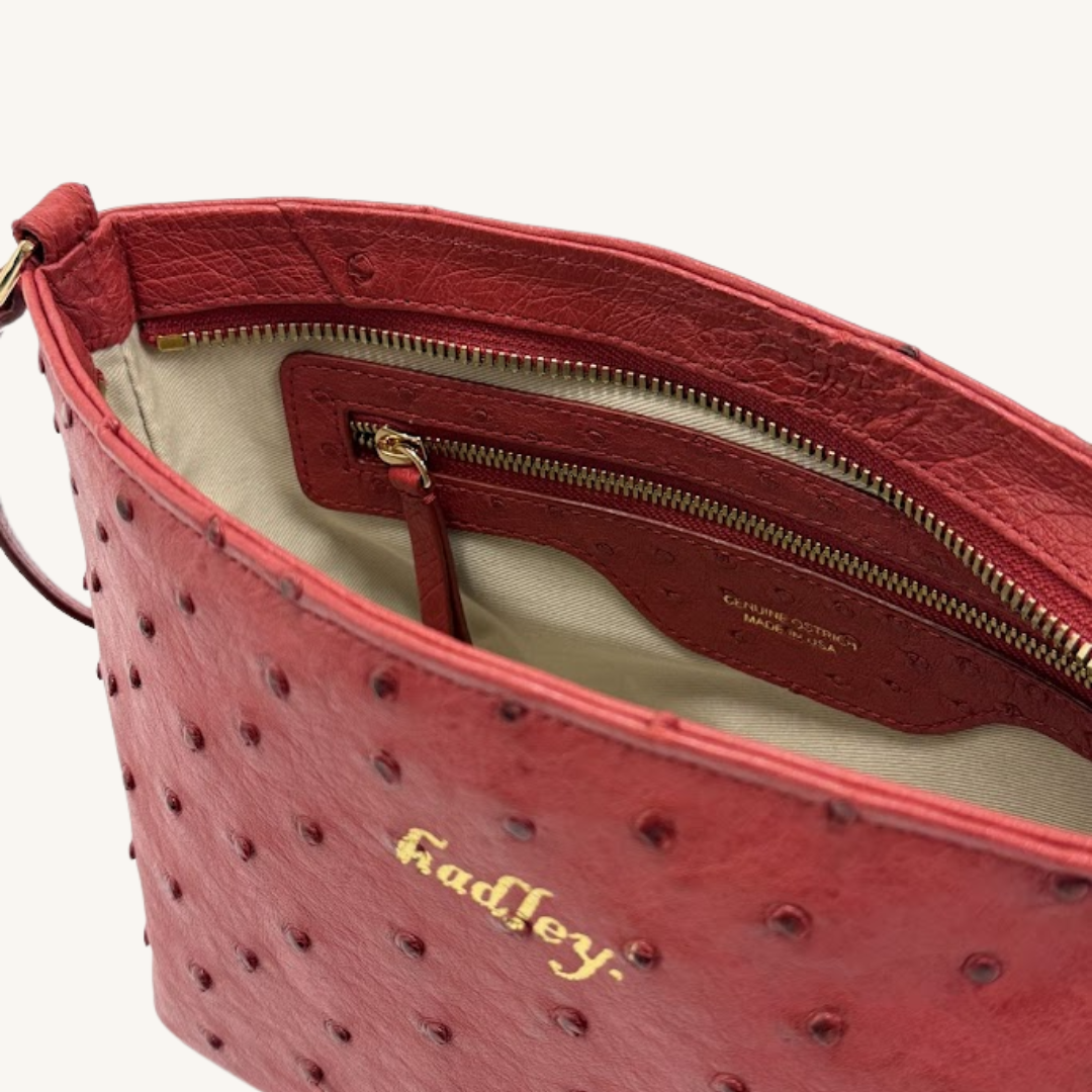 PJ Petite Shoulder Handbag In Luscious Strawberry Red Genuine Ostrich