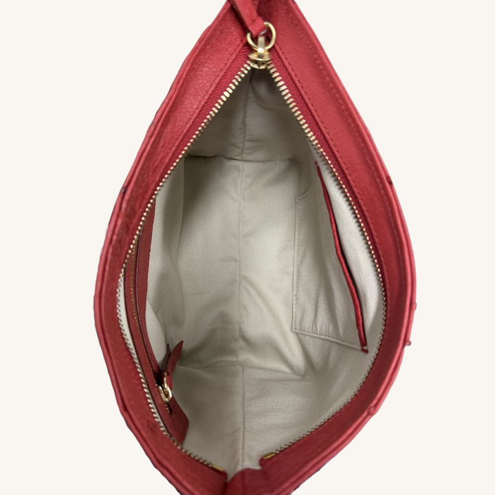 PJ Petite Shoulder Handbag In Luscious Strawberry Red Genuine Ostrich