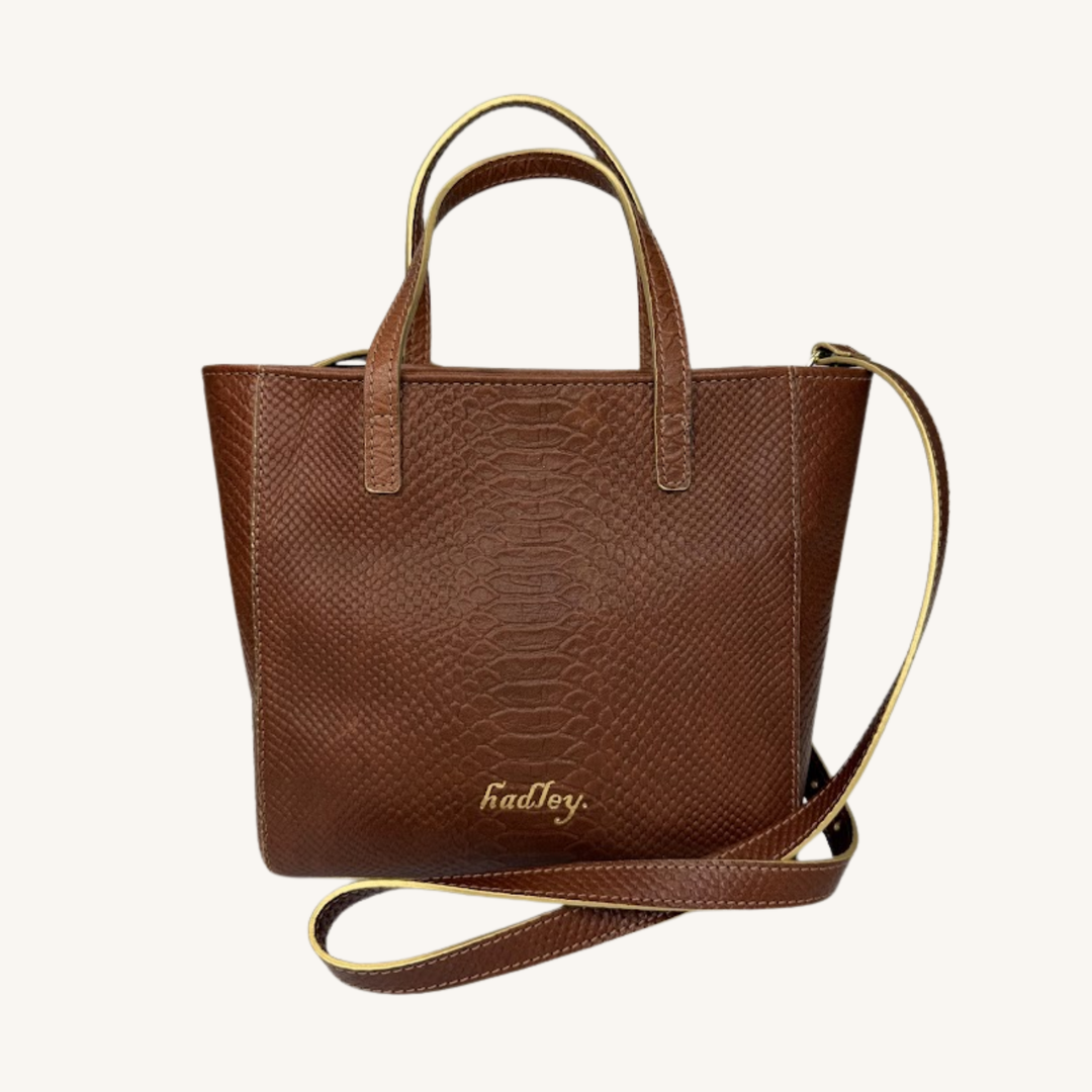 Rich Caramel Brown Karmela Python-Embossed Leather Petite Handbag
