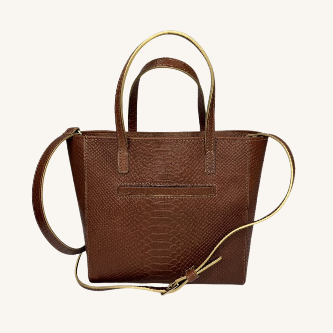 Rich Caramel Brown Karmela Python-Embossed Leather Petite Handbag