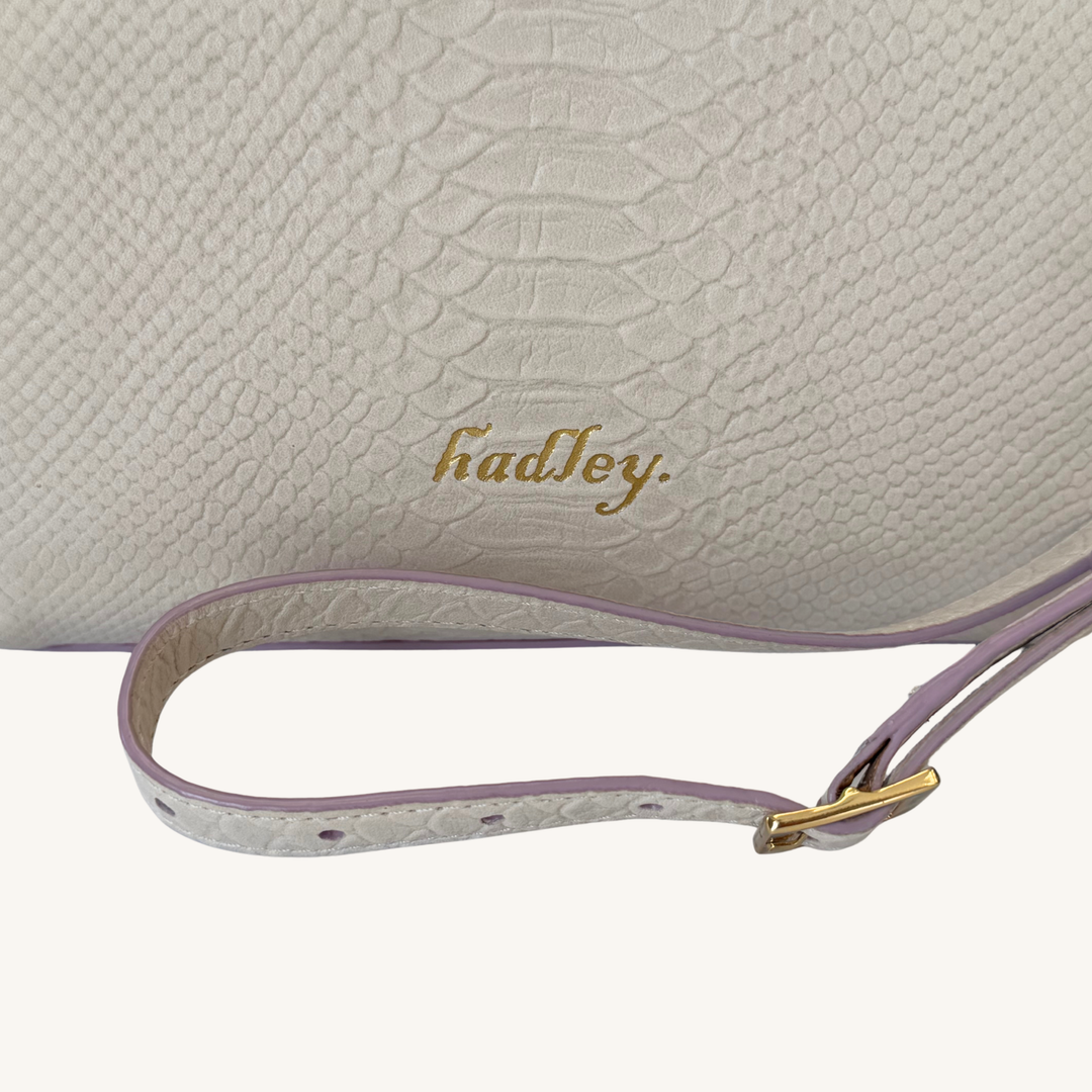Soft Vanilla Cream and Lavender Karmela Python-Embossed Leather Petite Handbag