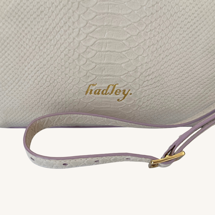 Soft Vanilla Cream and Lavender Karmela Python-Embossed Leather Petite Handbag
