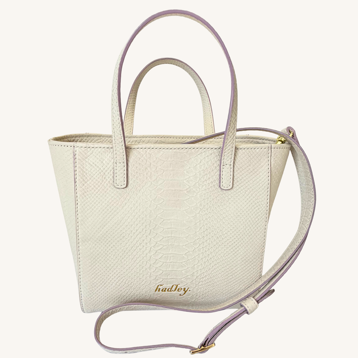 Soft Vanilla Cream and Lavender Karmela Python-Embossed Leather Petite Handbag