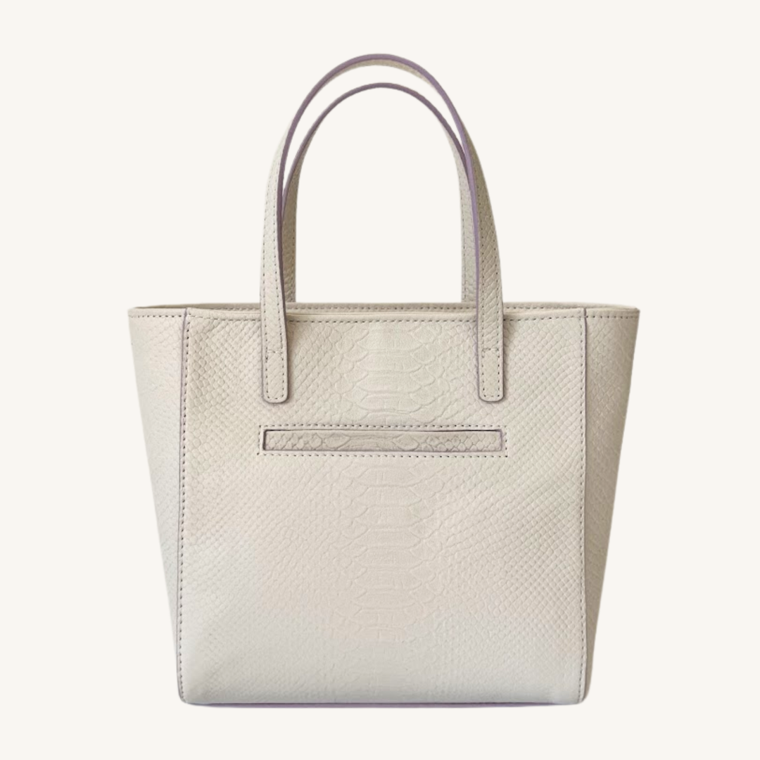 Soft Vanilla Cream and Lavender Karmela Python-Embossed Leather Petite Handbag