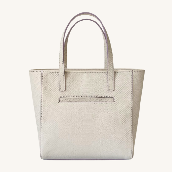 Soft Vanilla Cream and Lavender Karmela Python-Embossed Leather Petite Handbag