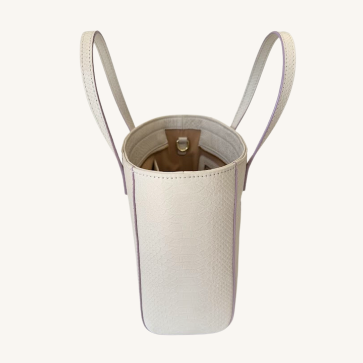 Soft Vanilla Cream and Lavender Karmela Python-Embossed Leather Petite Handbag