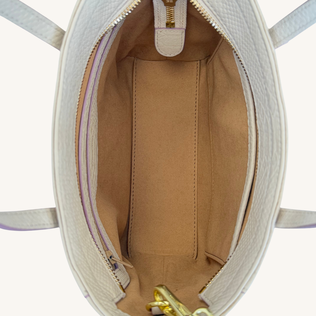 Soft Vanilla Cream and Lavender Karmela Python-Embossed Leather Petite Handbag