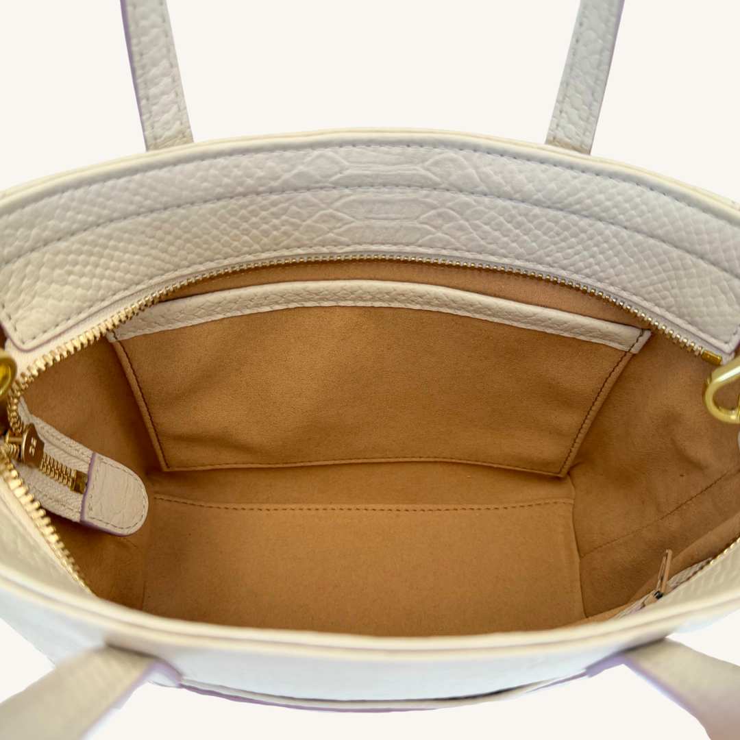 Soft Vanilla Cream and Lavender Karmela Python-Embossed Leather Petite Handbag