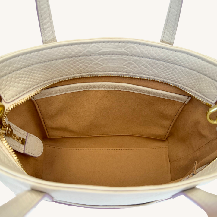 Soft Vanilla Cream and Lavender Karmela Python-Embossed Leather Petite Handbag