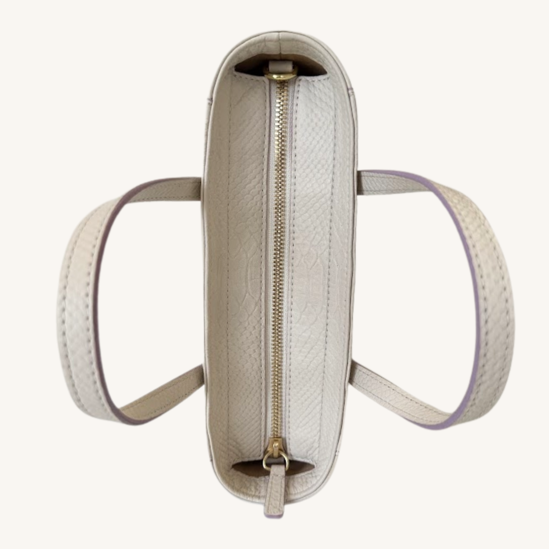 Soft Vanilla Cream and Lavender Karmela Python-Embossed Leather Petite Handbag