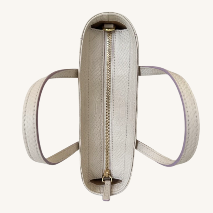 Soft Vanilla Cream and Lavender Karmela Python-Embossed Leather Petite Handbag