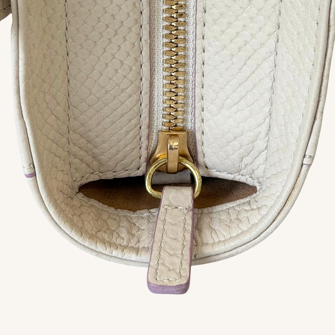 Soft Vanilla Cream and Lavender Karmela Python-Embossed Leather Petite Handbag