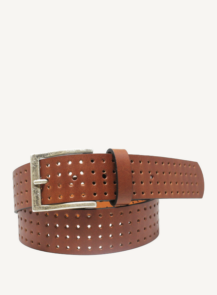 Cognac Perforated Leather Belt | – hadley display picture 1