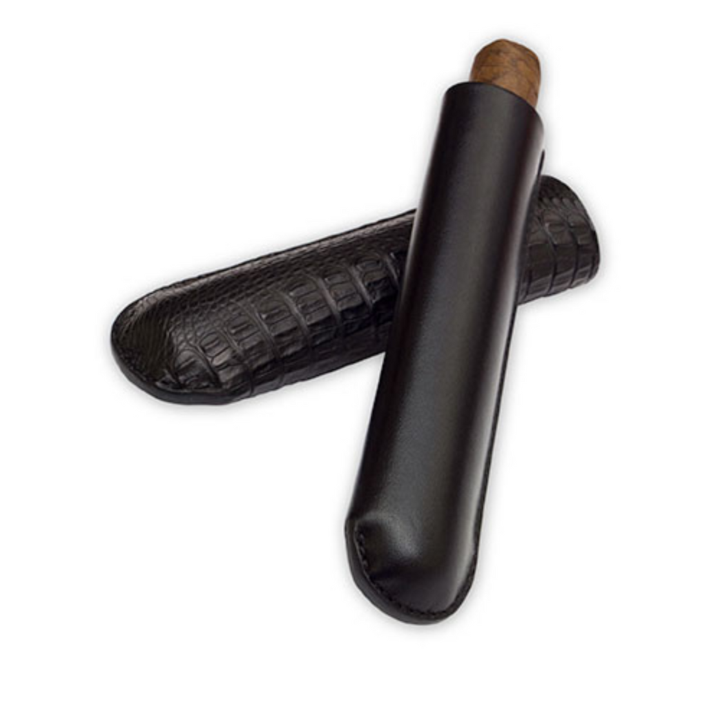 Cognac Single-Finger Genuine Hornback Alligator Cigar Case | Made in the USA - Tampa Fuego