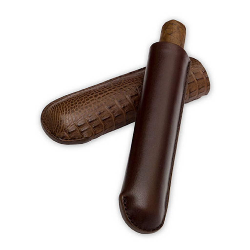 Brown Single-Finger Genuine Hornback Alligator Cigar Case | Made in the USA - Tampa Fuego