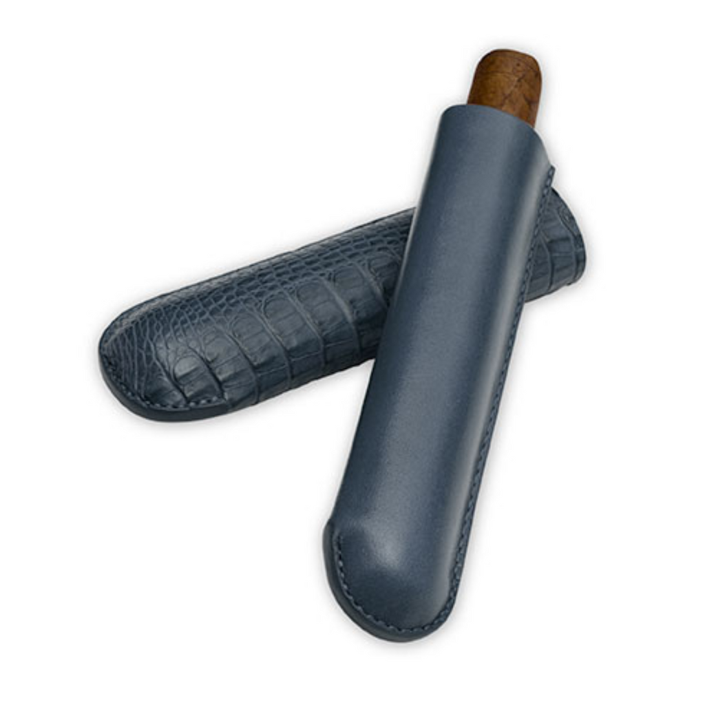 Navy Single-Finger Genuine Hornback Alligator Cigar Case | Made in the USA - Tampa Fuego