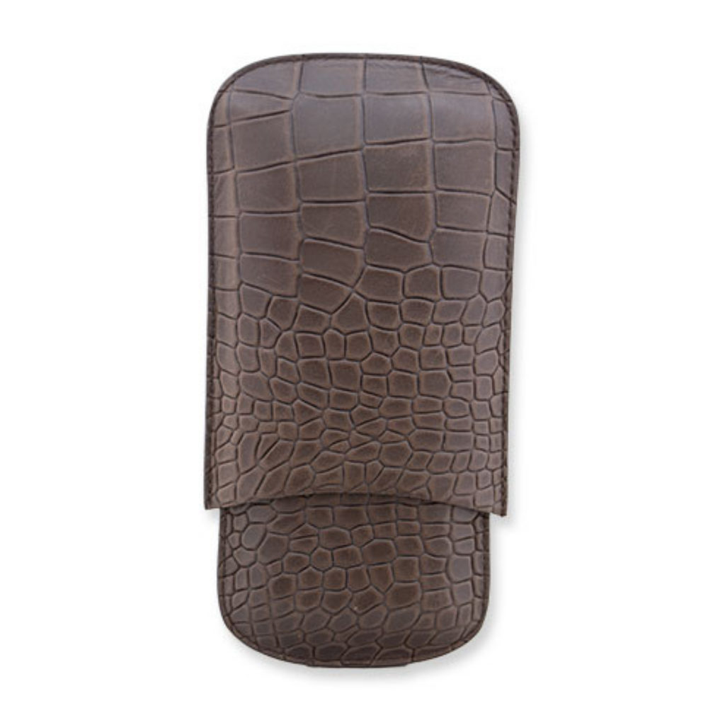 Cognac Deep Crocodile Embossed Big 3-Finger Cigar Case | Made in the USA - Tampa Fuego