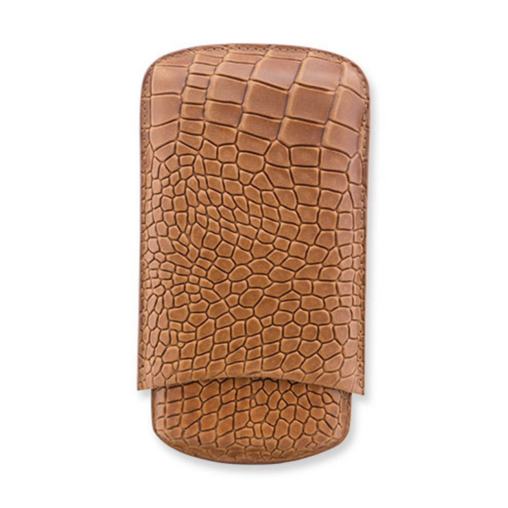 Cognac Deep Crocodile Embossed Big 3-Finger Cigar Case | Made in the USA - Tampa Fuego