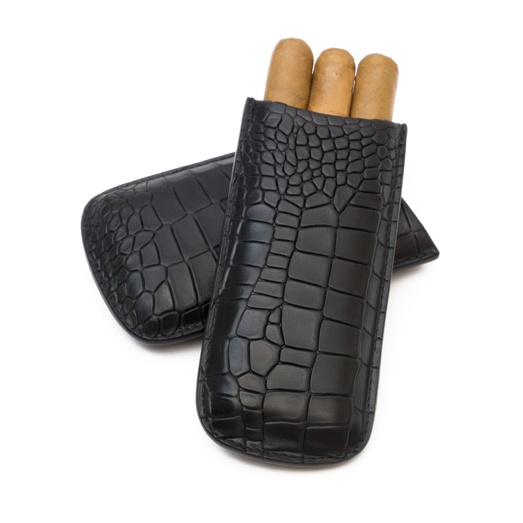 Cognac Deep Crocodile Embossed Cigar Case | Made in the USA - Tampa Fuego