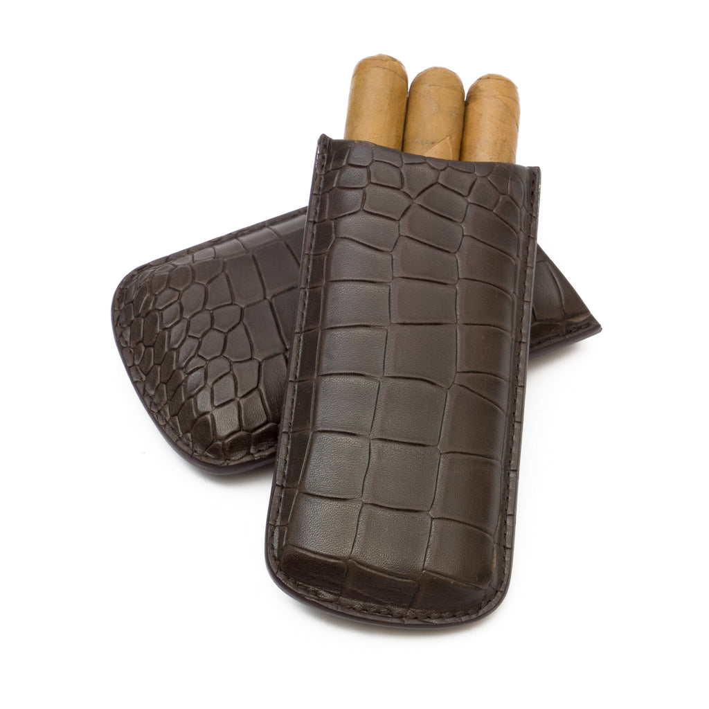 Cognac Deep Crocodile Embossed Cigar Case | Made in the USA - Tampa Fuego