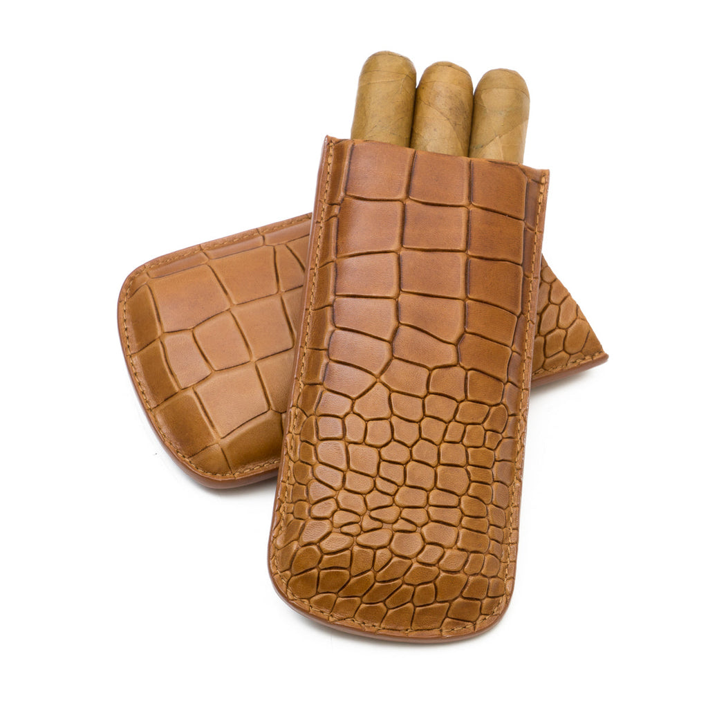 Brown Deep Crocodile Embossed Cigar Case | Made in the USA - Tampa Fuego