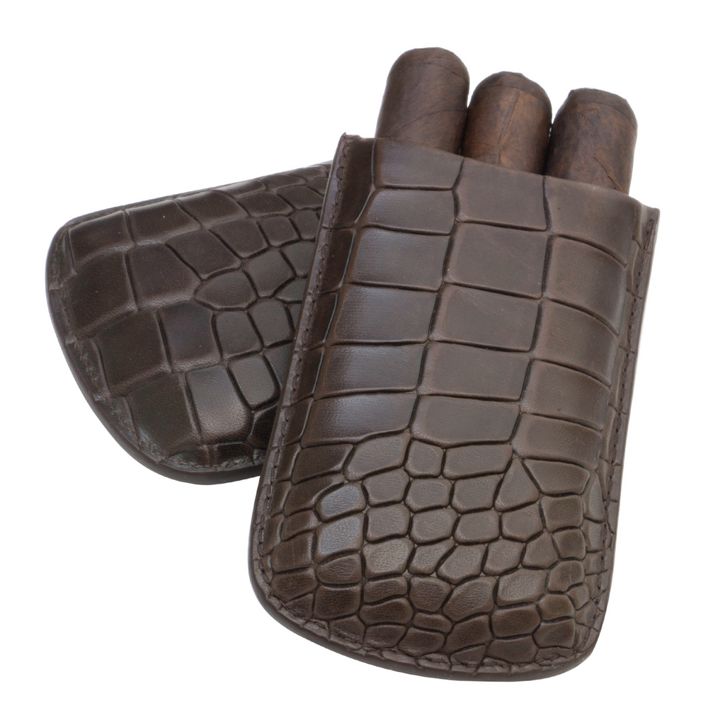 Cognac Deep Crocodile Embossed Robusto Cigar Case | Made in the USA - Tampa Fuego