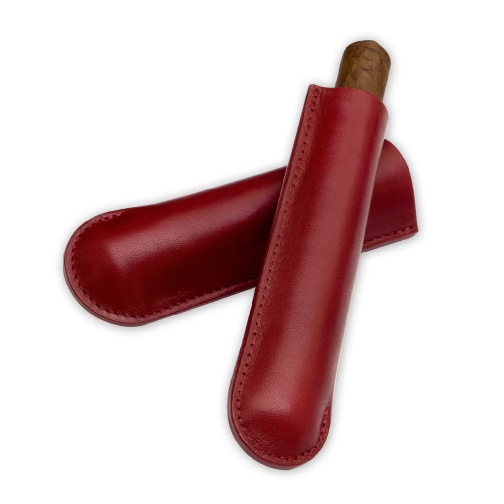 Burgundy Single-Finger Genuine Leather Cigar Case | Made in the USA - Tampa Fuego
