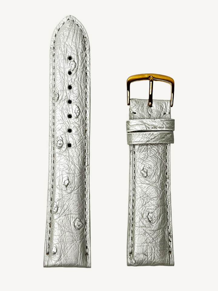 Metallic White Genuine Ostrich | h2003
