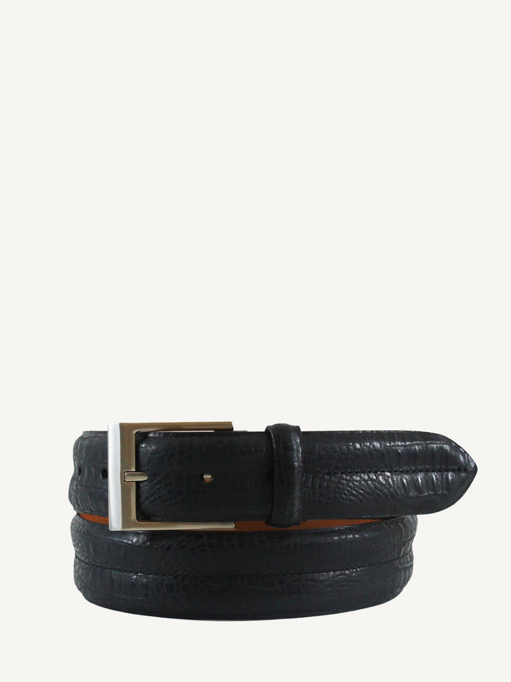 Black Double Barrel Genuine Leather Embossed Belt | 1 3/8" Width