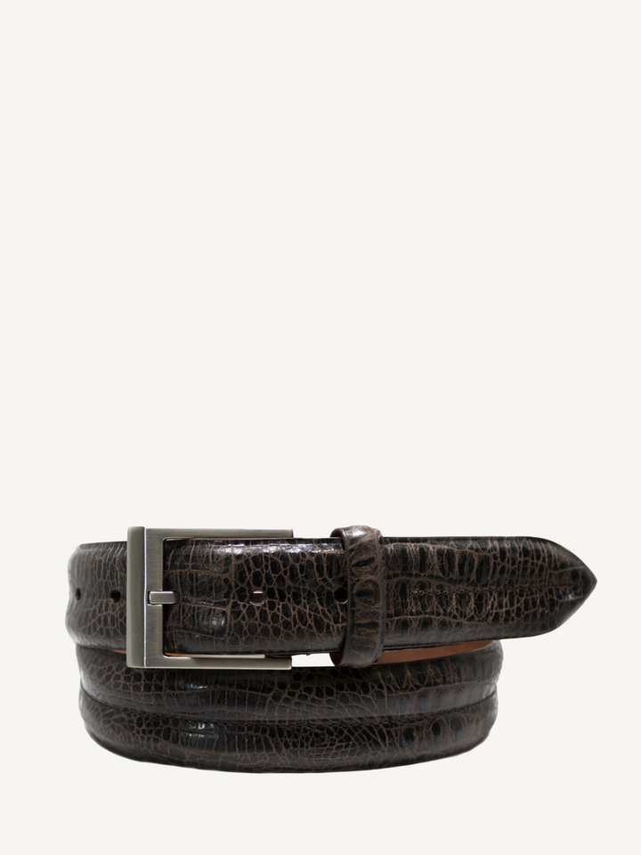 Brown Double Barrel Genuine Leather Embossed Belt | 1 3/8" Width