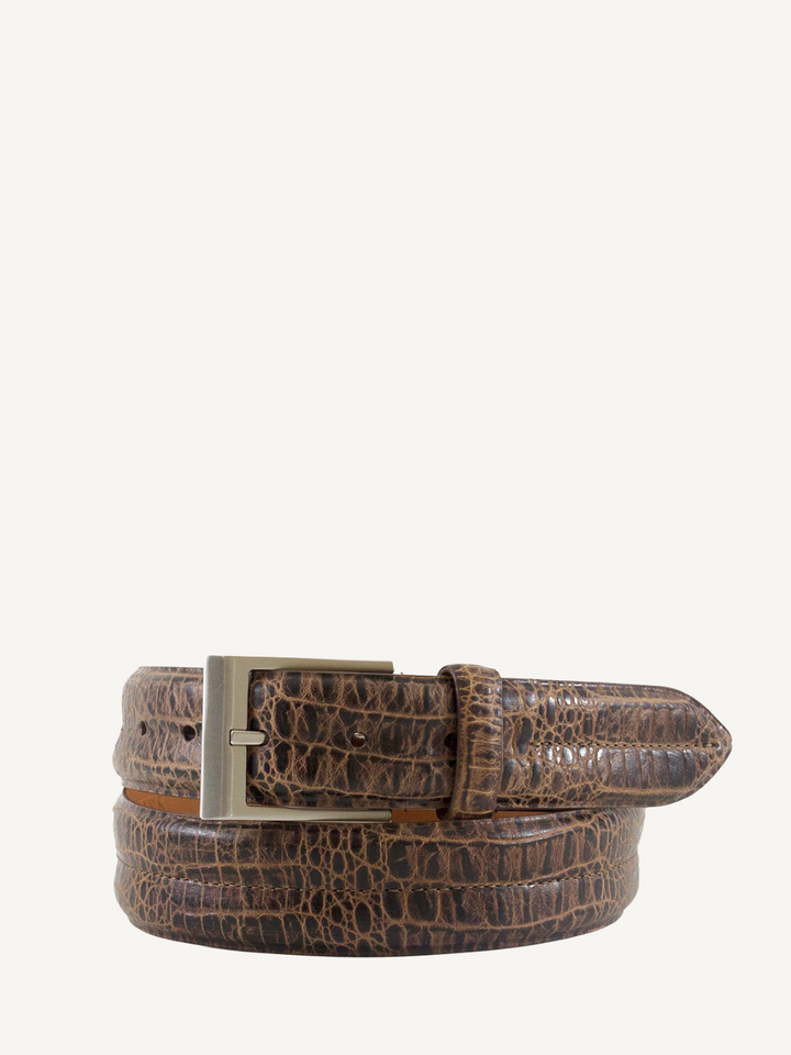 Cognac Double Barrel Genuine Leather Embossed Belt | 1 3/8" Width