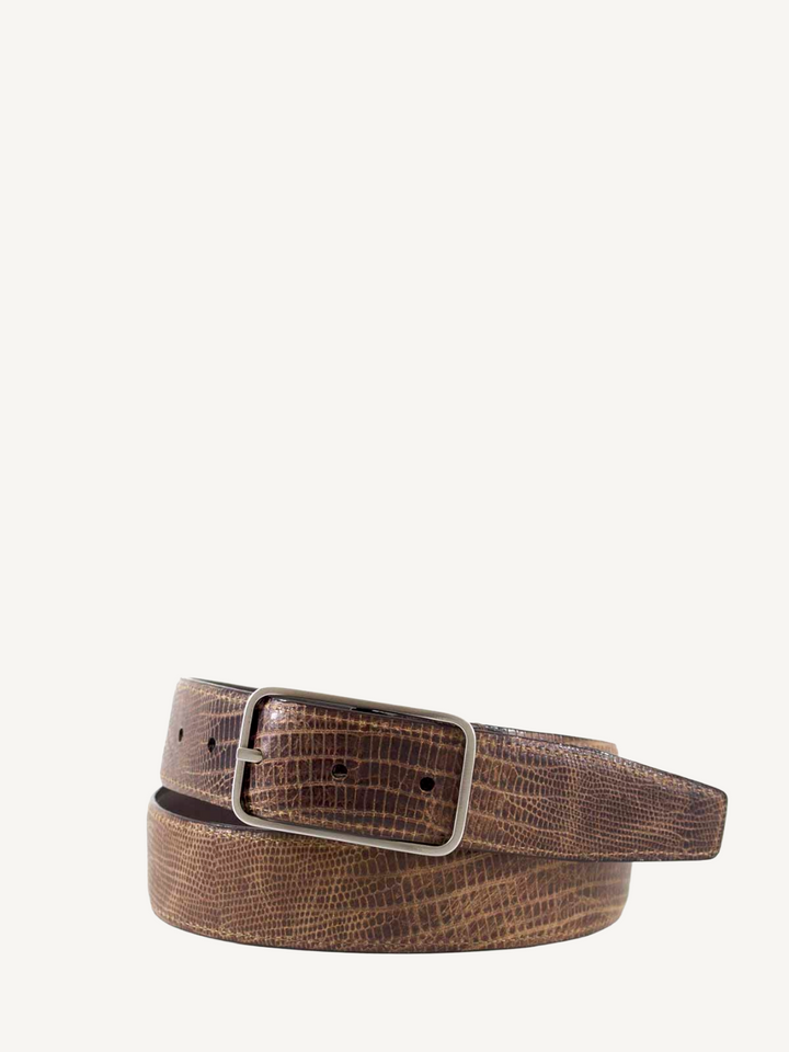 Cognac Reversible Burnished Lizard Grain Belt | 1 3/8" Width