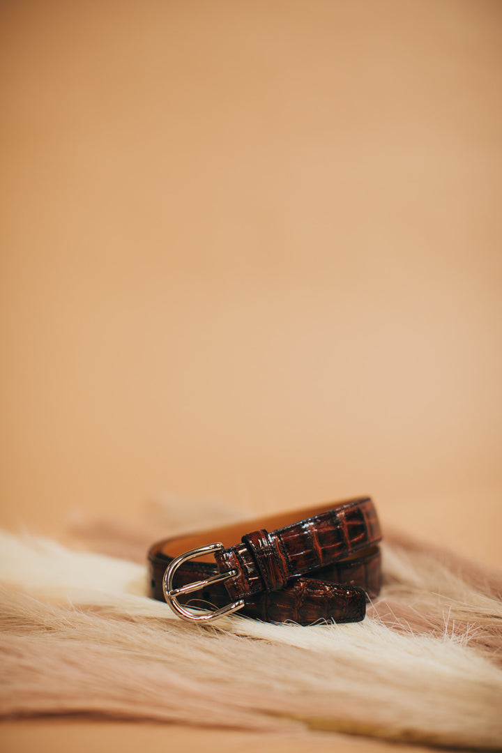 Shiny Bourbon Genuine Alligator Belt | 1 1/4" Width