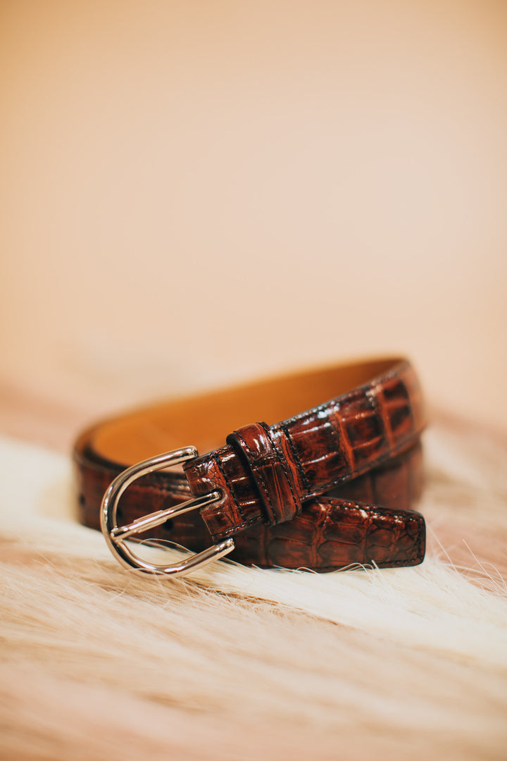 Shiny Bourbon Genuine Alligator Belt | 1 1/4" Width