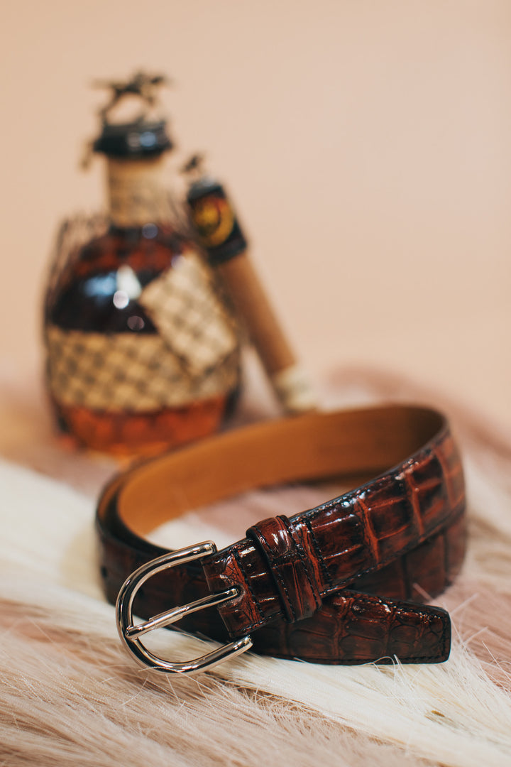 Shiny Bourbon Genuine Alligator Belt | 1 1/4" Width